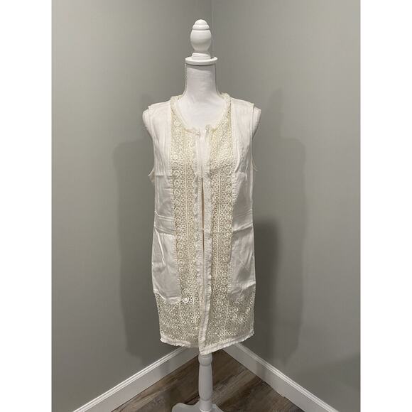 CHICO'S NWT $139 Novelty Fringe Vest Jacket Top in Ecru Size 1 - Picture 1 of 6